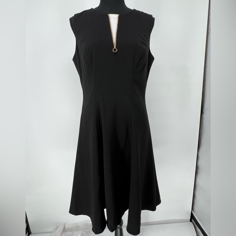 CALVIN KLEIN BLACK DRESS A-LINE W/GOLD FRONT ZIPPER